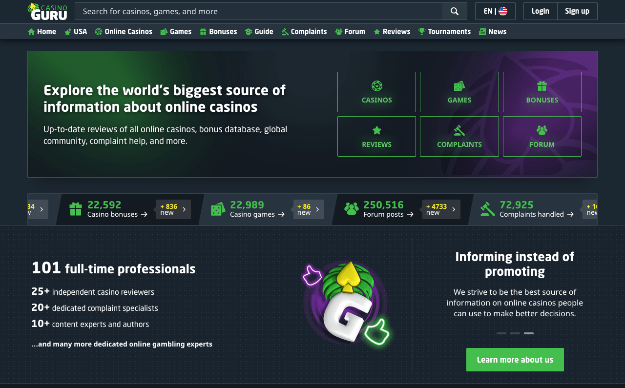 4. Casino Guru: best for its complaint database and fair-play focus