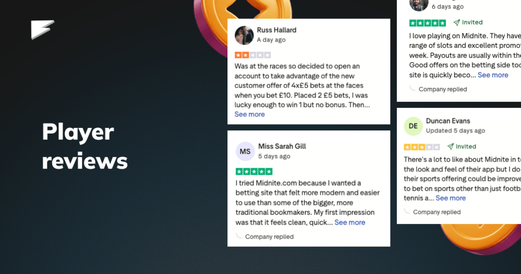 user reviews of midnite casino on reddit, trustpilot and other social media platforms showcasing overal positive reviews from players